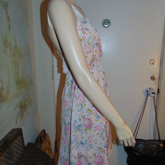 Studio 38 LA Floral Slip Dress Pink Coquette Prairie Cottagecore Mini 6 Medium - Picture 3 of 12